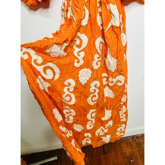 CHUFY Orange White Design Cupro Blend 3/4 Sleeves Lucia Maxi Dress Size Medium - Picture 7 of 16